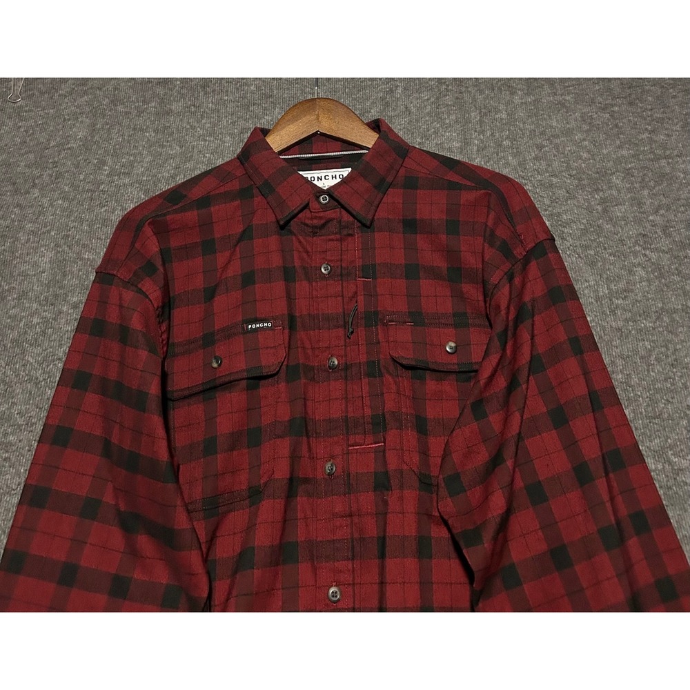 Poncho flannel shirt buffalo plaid Large regular fit magnetic pockets mens